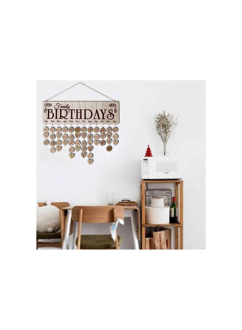 GGOOT Wooden Birthday Reminder Wooden Birthday Reminder Calendar Board Hanging Calendar Family Friends Reminder Board Plaque Wall Decor with Heart Round Tags  - Image 3