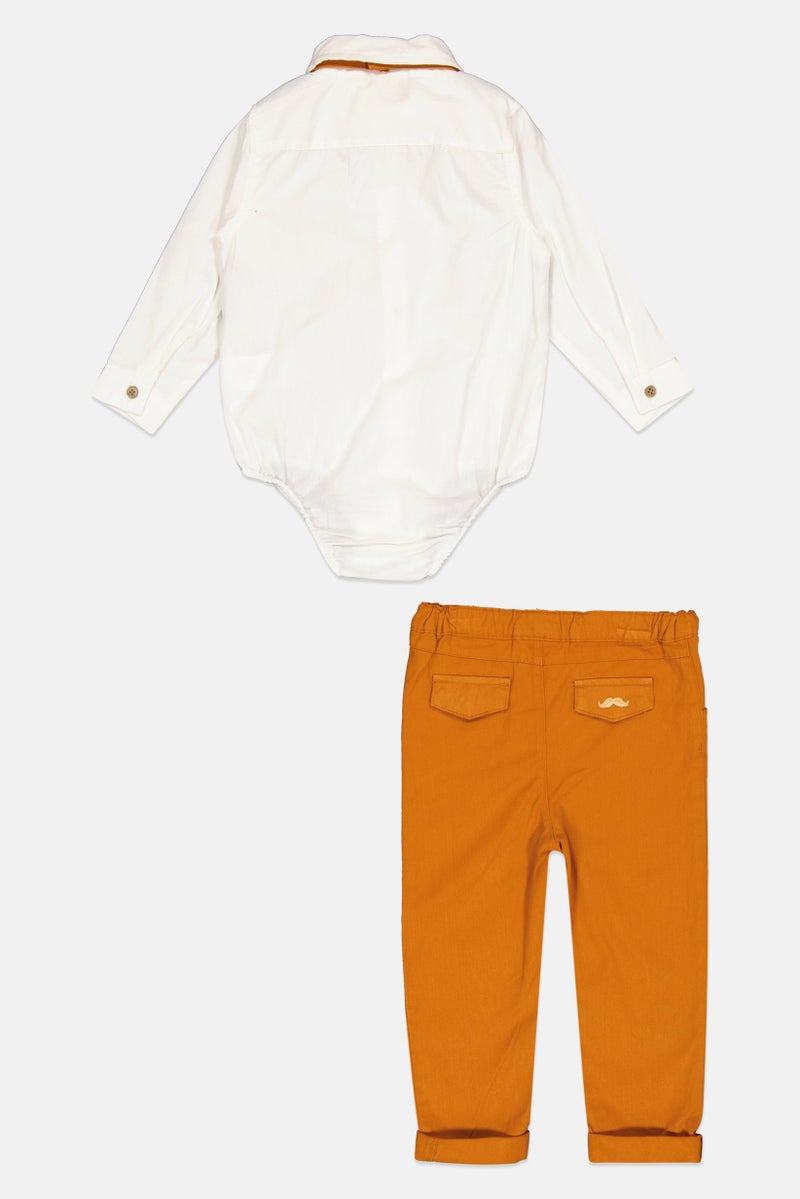 Little Gent Toddlers Boy 4 Pieces Solid Pants, Shirt ,Bow Tie And Waistcoat, White - Image 2