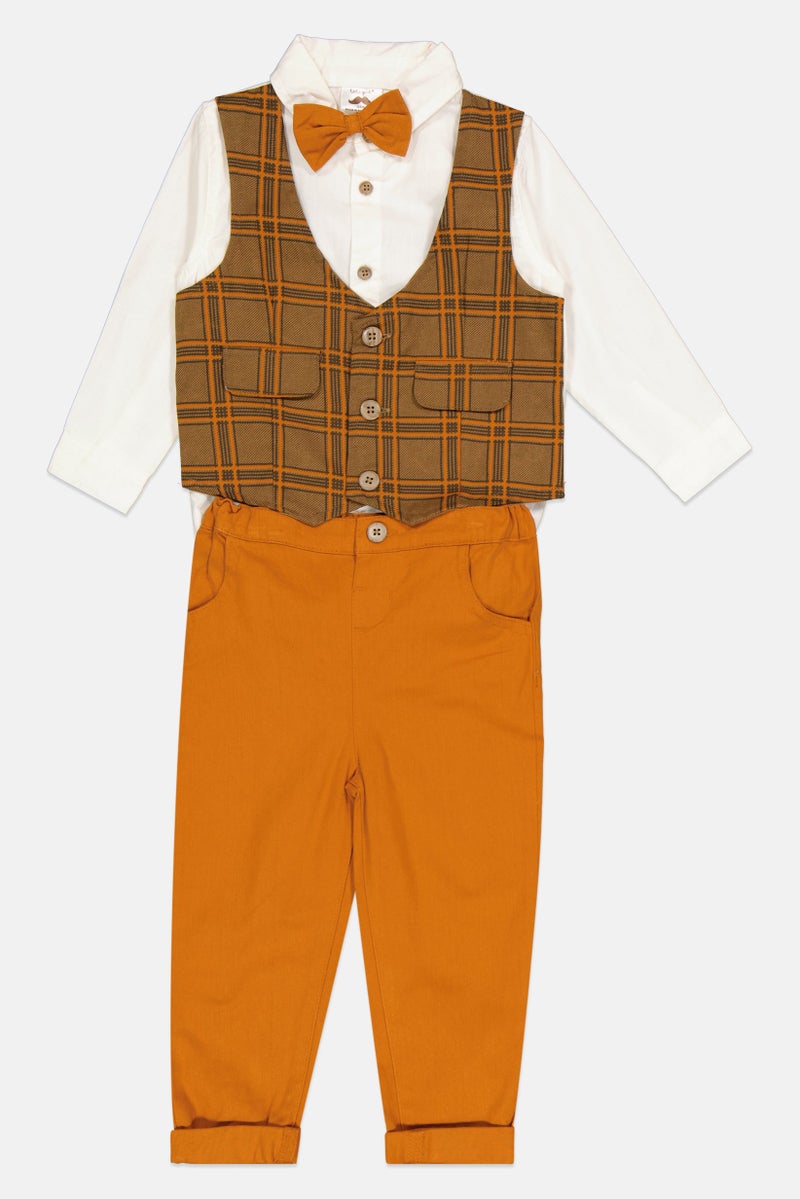 Little Gent Toddlers Boy 4 Pieces Solid Pants, Shirt ,Bow Tie And Waistcoat, White - Image 3