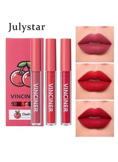 Julystar 3 Pieces Fruit Lip Glaze Set, Liquid Lip Glaze Waterproof Long Lasting Lip Gloss Nonstick Cup Nude Smoothing Lipstick Makeup Set Makeup Kits, Cherry  - Image 1