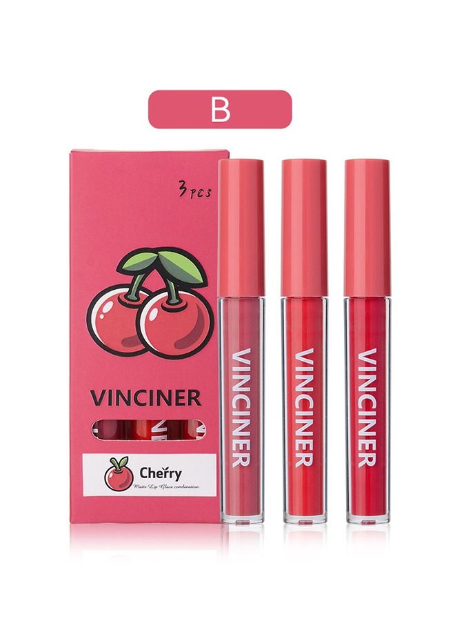 Julystar 3 Pieces Fruit Lip Glaze Set, Liquid Lip Glaze Waterproof Long Lasting Lip Gloss Nonstick Cup Nude Smoothing Lipstick Makeup Set Makeup Kits, Cherry - Image 2
