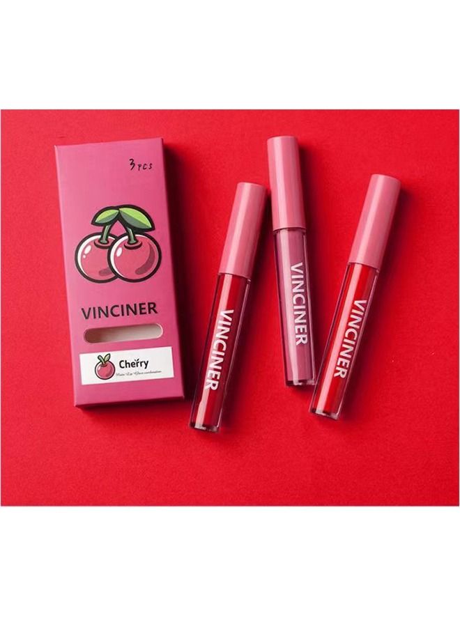 Julystar 3 Pieces Fruit Lip Glaze Set, Liquid Lip Glaze Waterproof Long Lasting Lip Gloss Nonstick Cup Nude Smoothing Lipstick Makeup Set Makeup Kits, Cherry - Image 3