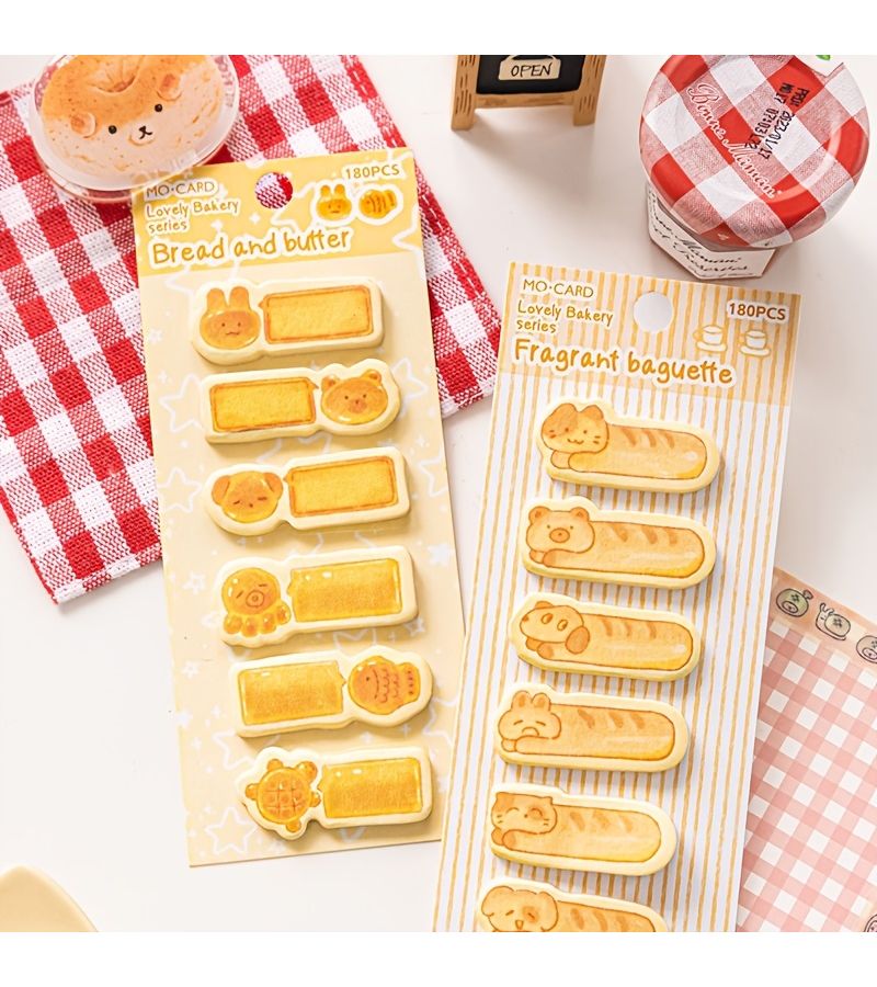 180 Pcs Food Themed Sticky Notes And Writing Paper Notebooks Irregular Shapes Adhesive Pages With Index Tabs Student Message Paper Study Record Sheets For Office Lunchbox Planners Color C - Image 2