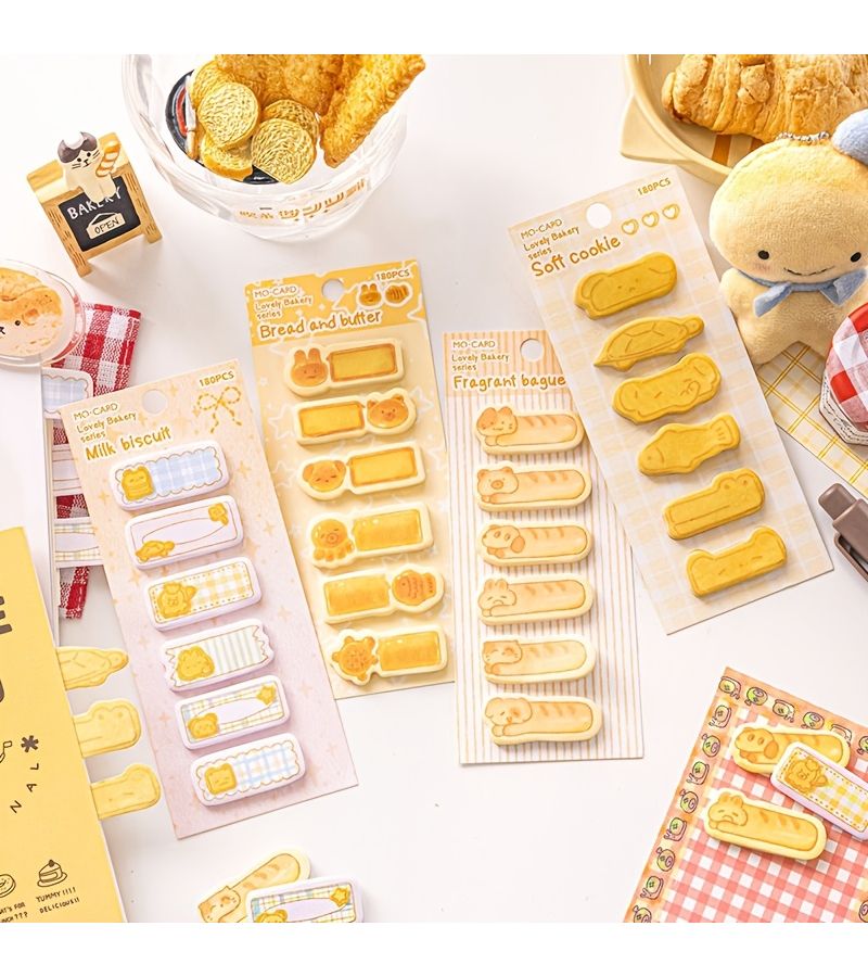 180 Pcs Food Themed Sticky Notes And Writing Paper Notebooks Irregular Shapes Adhesive Pages With Index Tabs Student Message Paper Study Record Sheets For Office Lunchbox Planners Color C - Image 1