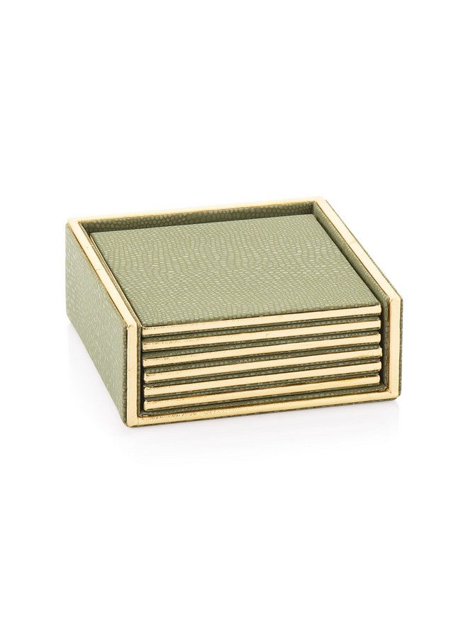 Attro Coaster 6Pcs Square PU Wooden Coaster Set for Room Décor, Office, Tea, Coffe and Drink - 6pcs Olive - Image 1