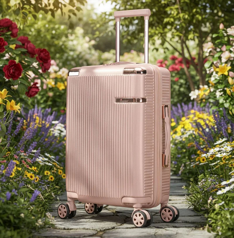 سيناتور حقيبة سفر بعجلات صلبة للجنسين من  خفيفة الوزن بأربع عجلات مزدوجة مع قفل مدمج  بلون وردي حليبي