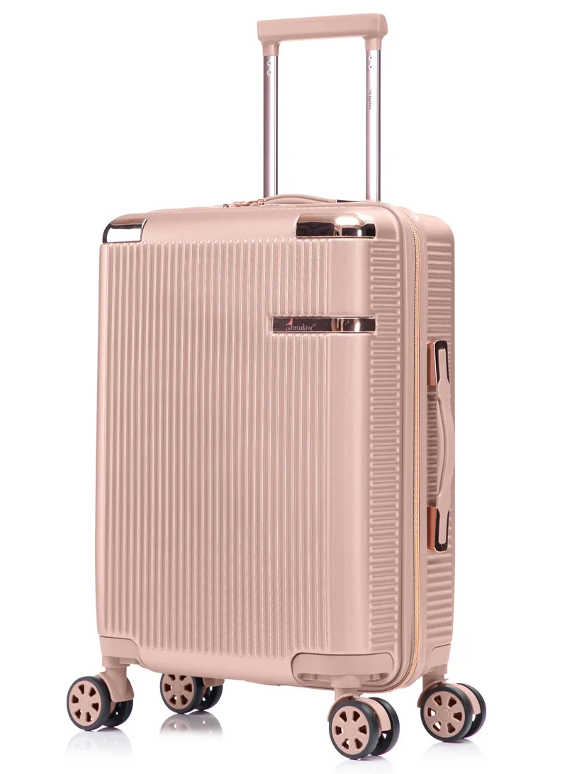 سيناتور حقيبة سفر بعجلات صلبة للجنسين من  خفيفة الوزن بأربع عجلات مزدوجة مع قفل مدمج  بلون وردي حليبي