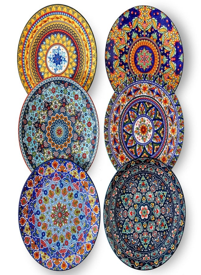 glowworm Dinner Plates, 10.5 Inch Ceramic Plates Set of 6 for Steak, Snacks, Pizza, Cake, Colorful Serving Dishes for Kitchen Decor Gift, Microwave Dishwasher Safe, Bohemian - Image 1