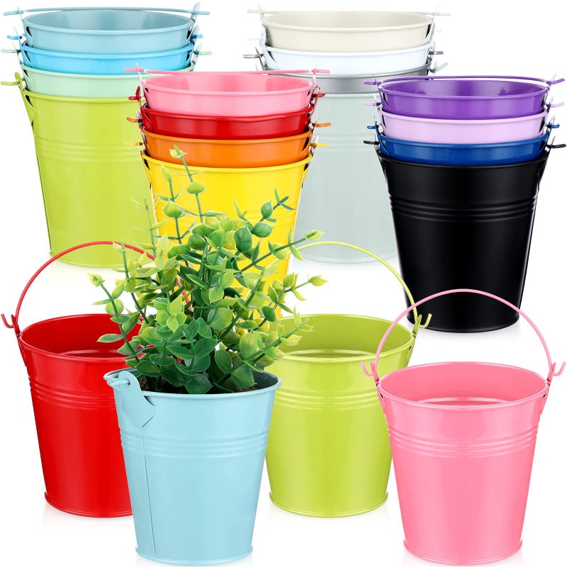 Foaincore 16 Pack Small Metal Buckets with Handle Colored Galvanized Decorative Mini Sand Buckets Craft Galvanized Party Decorations for Kids Crafts Table Centerpieces Party Ornaments16 Colors 
