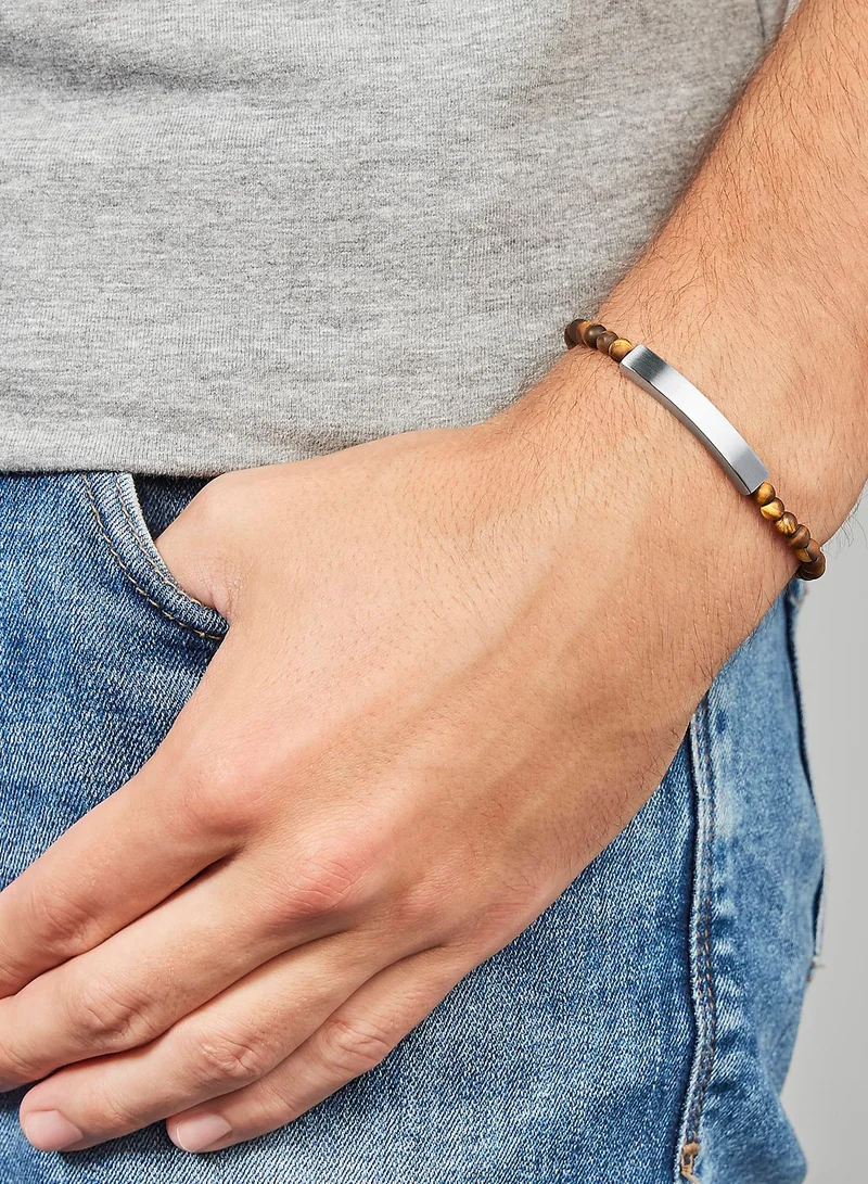 FOSSIL JF03176040 Tiger's Eye Beaded Bracelet