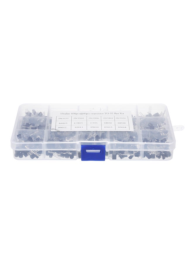 Loquat 600-Piece 15Values Transistor Kit With Storage Box Black/Silver - Image 1
