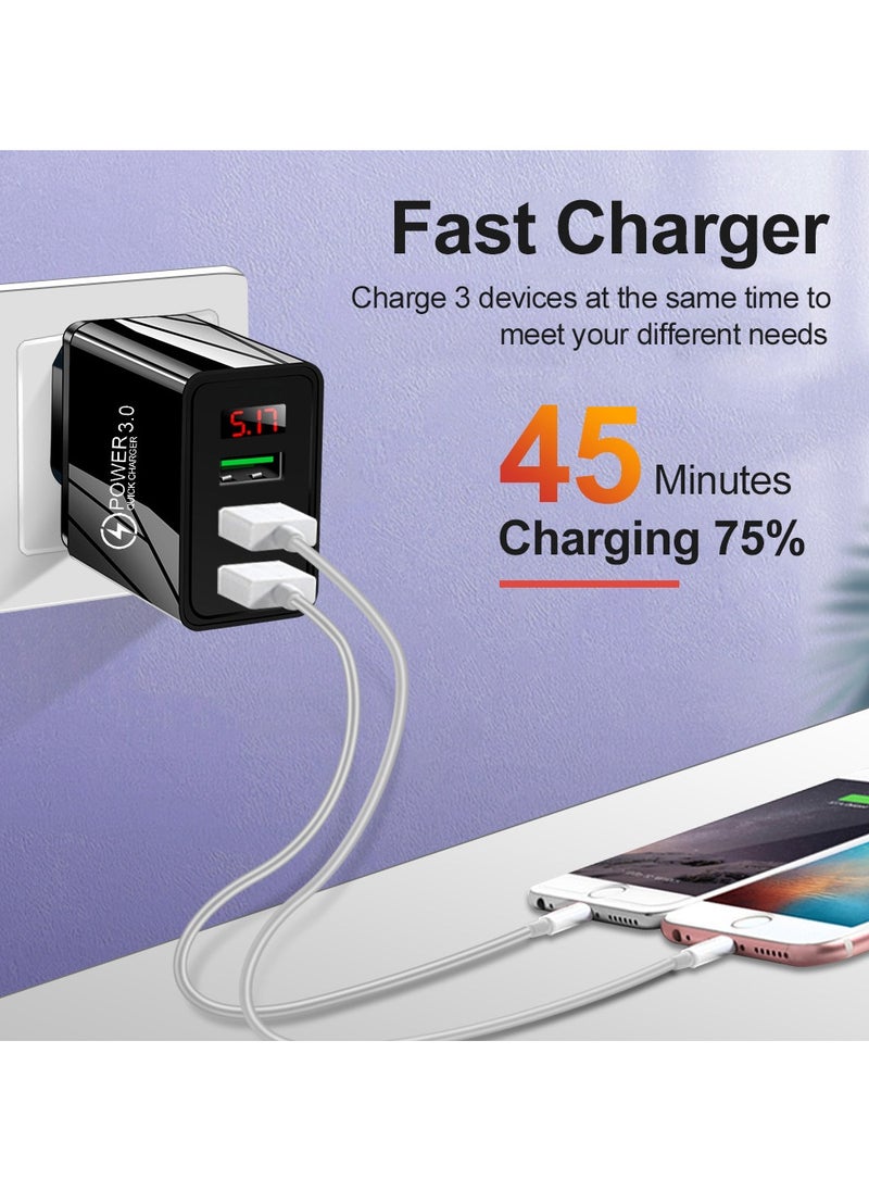Generic - Mobile Phone Charger Digital Display Travel Wall Charger Adapter  3.1A Support  Fast Charger Quick Charge 3.1  with LED Display  For iPhone and Android  شاحن موبايل بتقنية الشحن السريع من كوالكوم مع 3 مخرج لشحن اكثر من هاتف وشاشة ديجيتال لعرض قوة الشحن  لشحن كل الهواتف - Image 1