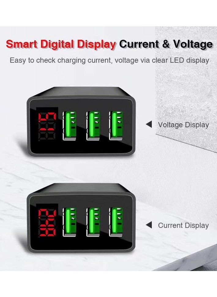 Generic - Mobile Phone Charger Digital Display Travel Wall Charger Adapter  3.1A Support  Fast Charger Quick Charge 3.1  with LED Display  For iPhone and Android  شاحن موبايل بتقنية الشحن السريع من كوالكوم مع 3 مخرج لشحن اكثر من هاتف وشاشة ديجيتال لعرض قوة الشحن  لشحن كل الهواتف - Image 1