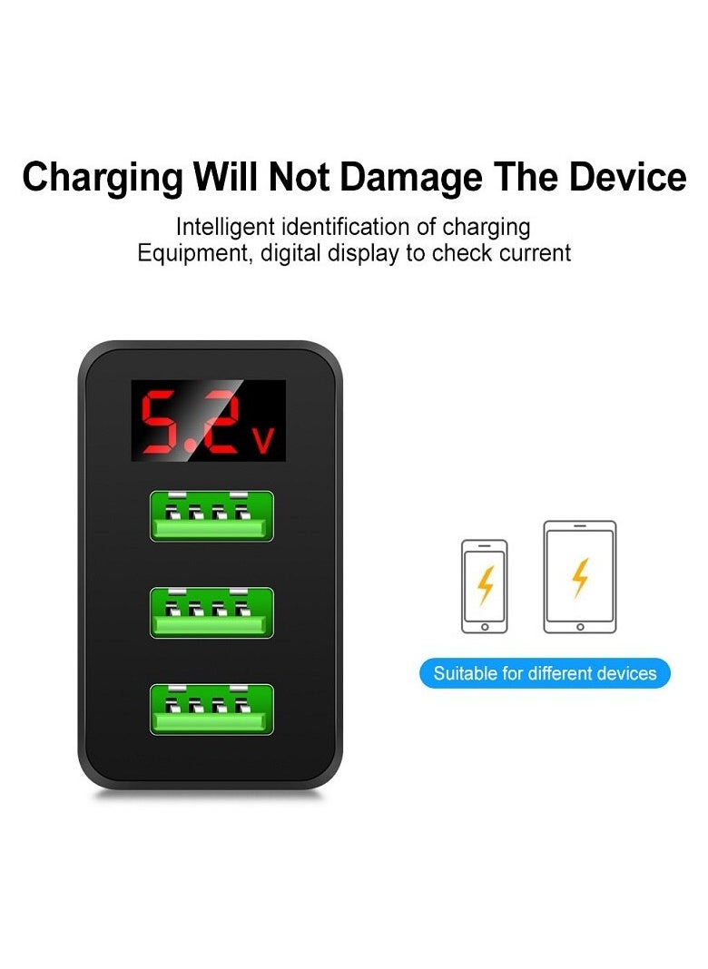 Generic - Mobile Phone Charger Digital Display Travel Wall Charger Adapter  3.1A Support  Fast Charger Quick Charge 3.1  with LED Display  For iPhone and Android  شاحن موبايل بتقنية الشحن السريع من كوالكوم مع 3 مخرج لشحن اكثر من هاتف وشاشة ديجيتال لعرض قوة الشحن  لشحن كل الهواتف - Image 1