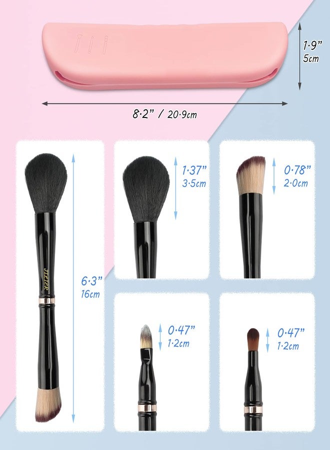 Jilier 4 in 1 Makeup Brush Set with Travel Makeup Brush Holder, Travel Makeup Brushes with Case, Double Sided Makeup Brushes with Silicon Portable Cosmetic Face Brushes Holder - Image 5