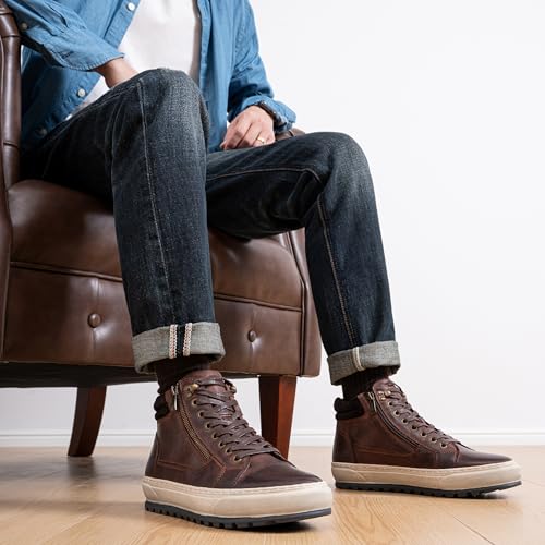 Jousen Mens Casual Shoes Premium Leather Side Zipper High Top Boots Fashion Sneakers for Men (AMY5140A Darkbrown 10.5) - Image 3