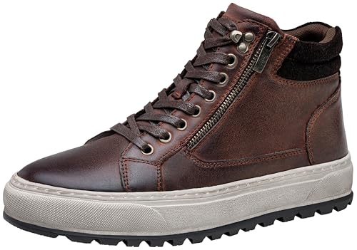 Jousen Mens Casual Shoes Premium Leather Side Zipper High Top Boots Fashion Sneakers for Men (AMY5140A Darkbrown 10.5) - Image 1