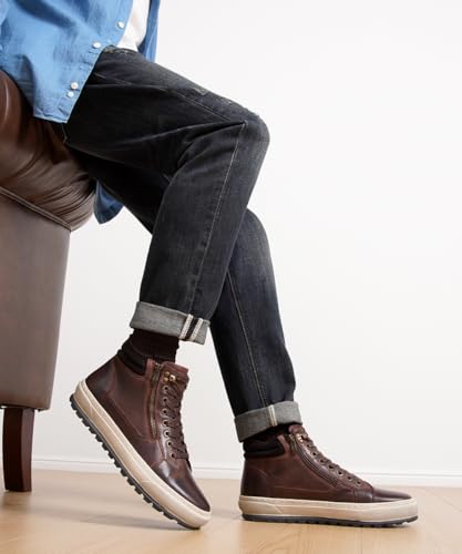 Jousen Mens Casual Shoes Premium Leather Side Zipper High Top Boots Fashion Sneakers for Men (AMY5140A Darkbrown 10.5) - Image 5