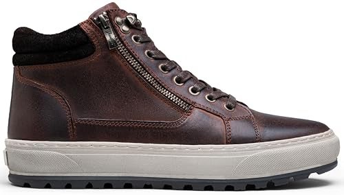 Jousen Mens Casual Shoes Premium Leather Side Zipper High Top Boots Fashion Sneakers for Men (AMY5140A Darkbrown 10.5) - Image 4