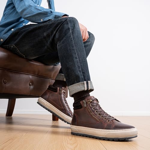 Jousen Mens Casual Shoes Premium Leather Side Zipper High Top Boots Fashion Sneakers for Men (AMY5140A Darkbrown 10.5) - Image 2