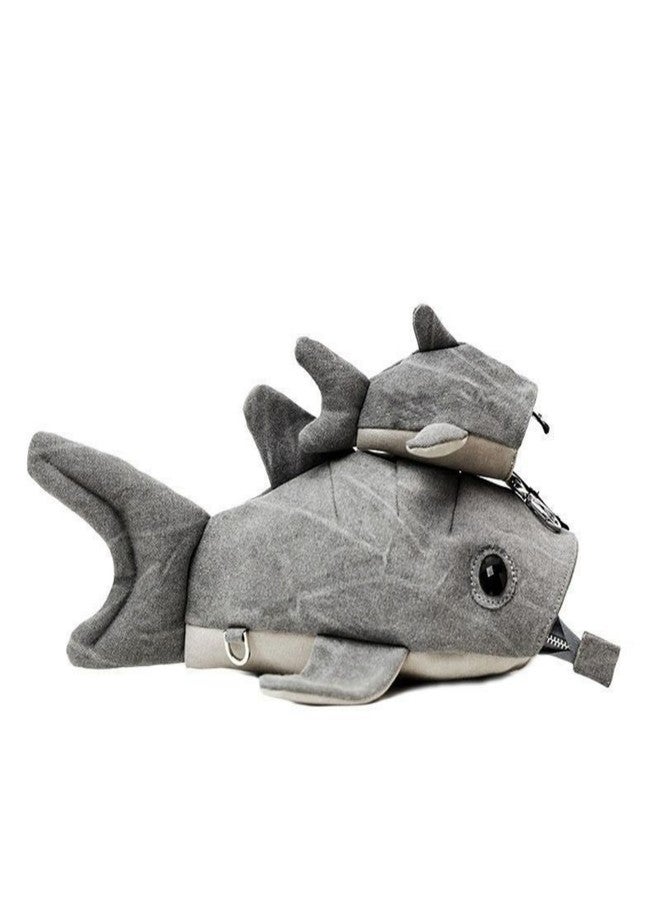 BlingKicks Whale Shark Zoo Trendy Kawaii Crossbody Canvas Bag for Adults With Shark Pins and Accessories Ita Bag Backpack (Grey) - Image 1