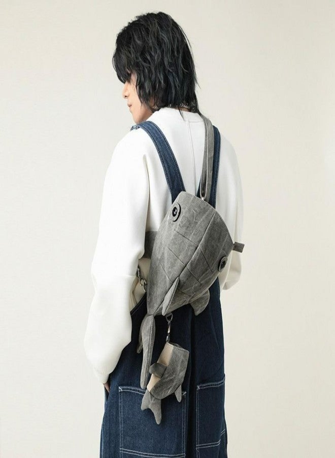 BlingKicks Whale Shark Zoo Trendy Kawaii Crossbody Canvas Bag for Adults With Shark Pins and Accessories Ita Bag Backpack (Grey) - Image 2