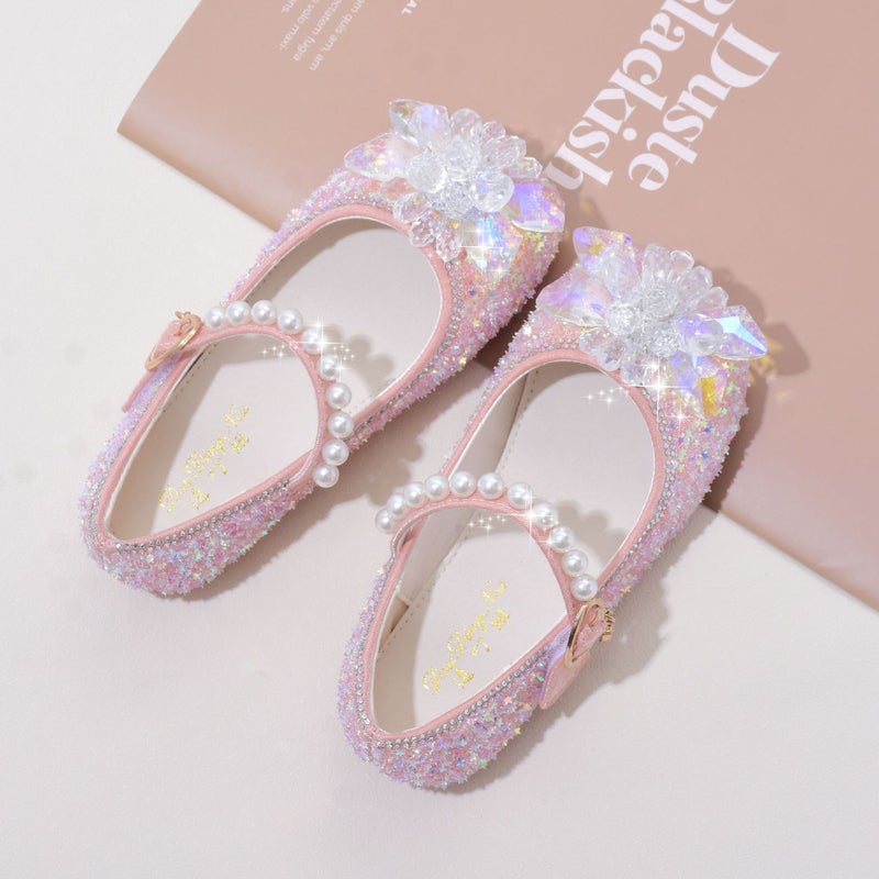 Children''s Crystal Shoes Soft Sole Baby Princess Shoes Spring and Autumn New Little Girl''s Leather Shoes Girls'' Single-Layer Shoes Stylish Peas Shoes - Image 1