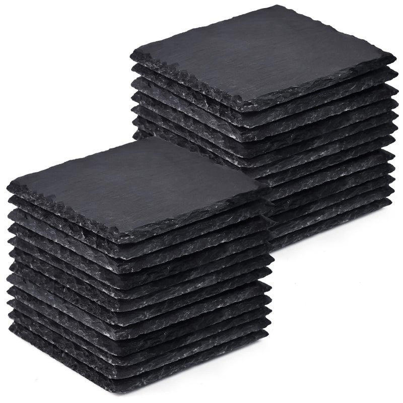 24 Pieces Slate Drink Coasters  GOH DODD 4 Inch Black Stone Coasters Bulk Cup Coaster Set with Anti-Scratch Bottom for Bar Kitchen Home Apartment  Square