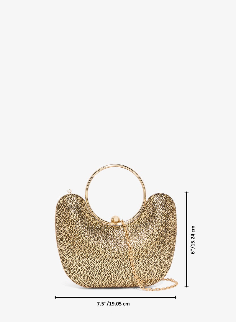 Khizana Gold Metallic Embellished Ring Handle Bag - Image 5
