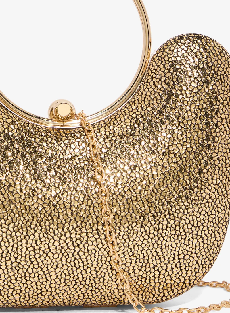 Khizana Gold Metallic Embellished Ring Handle Bag