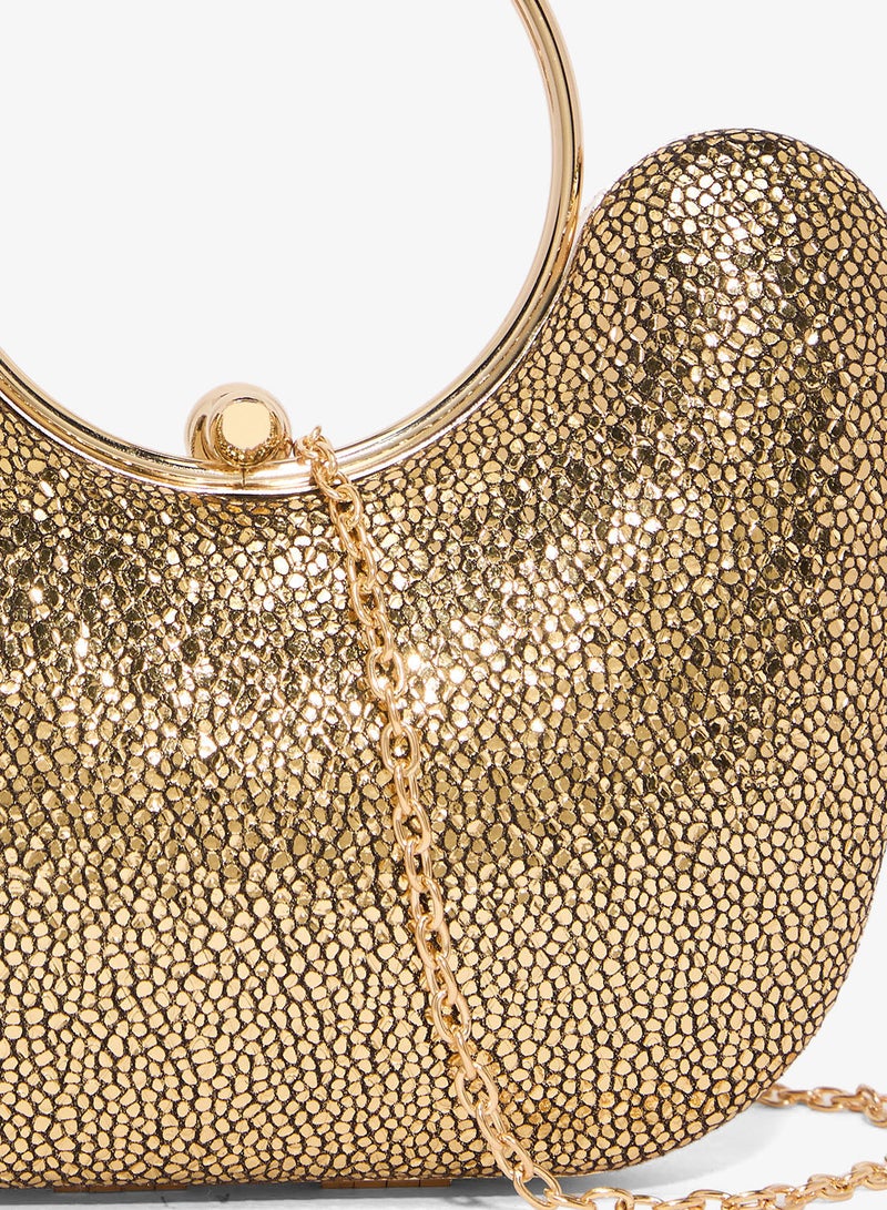 Khizana Gold Metallic Embellished Ring Handle Bag - Image 3