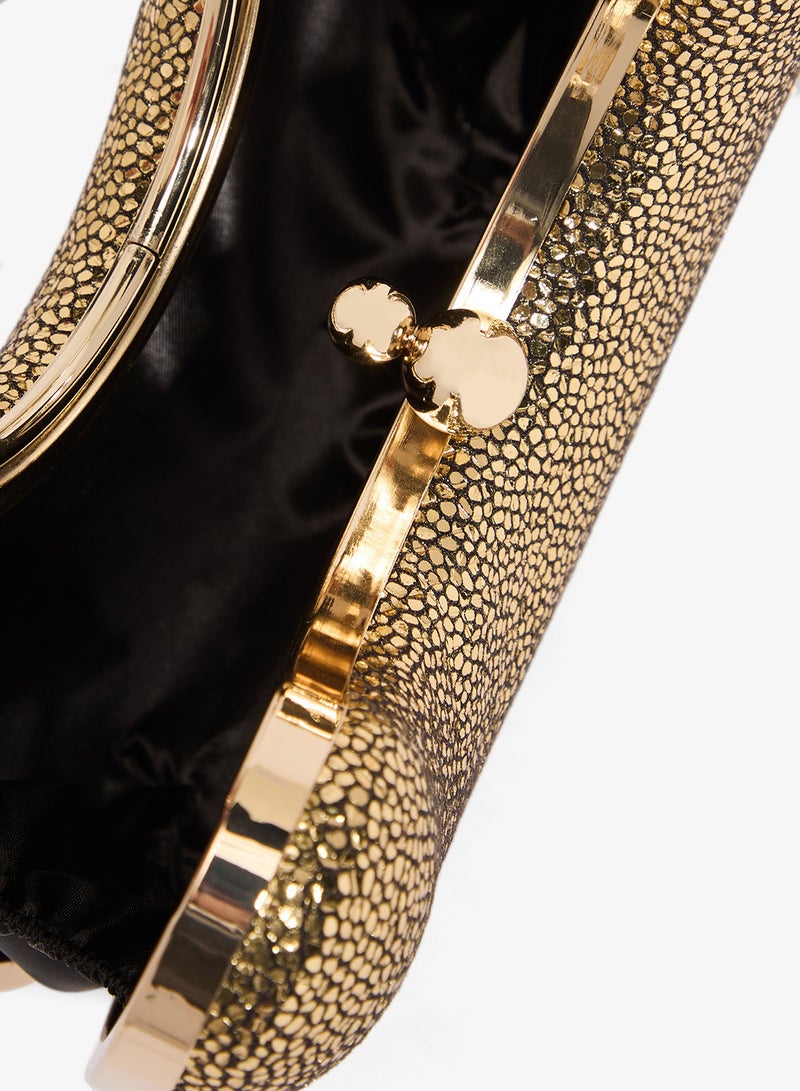 Khizana Gold Metallic Embellished Ring Handle Bag - Image 4