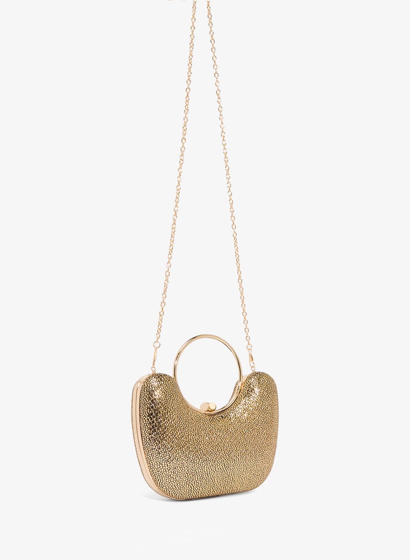 Khizana Gold Metallic Embellished Ring Handle Bag - Image 2