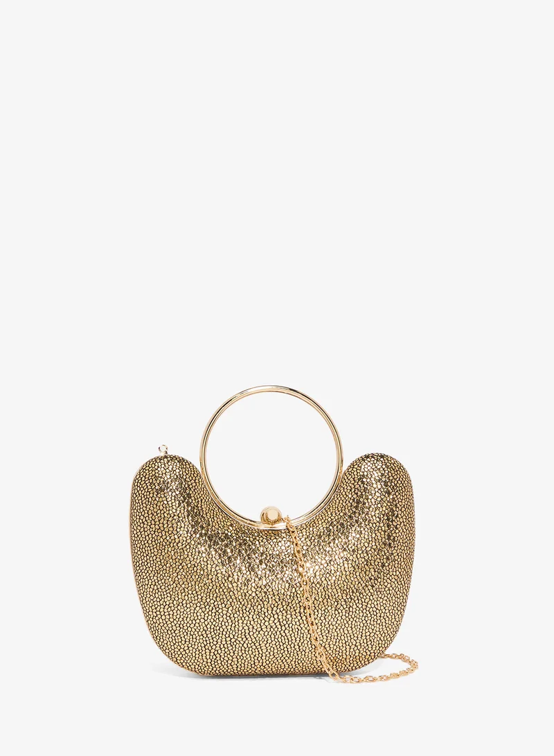 Gold Metallic Embellished Ring Handle Bag
