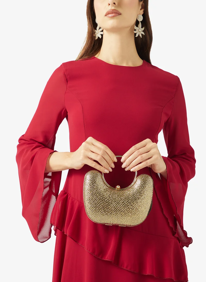 Khizana Gold Metallic Embellished Ring Handle Bag