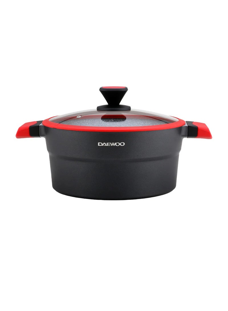 DAEWOO وعاء دايو 32 سم من الألمنيوم المصبوب، بطبقة غير لاصقة من الجرانيت، قاعدة كاملة للتحريض، مقHandles باردة، أدوات سيليكون وحماة أواني، أحمر، خالي من المواد الكيميائية - Image 1