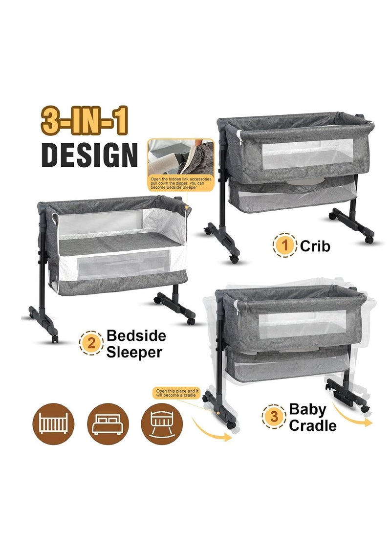 Star Babies Buy 1 Get 3 Free (Baby Bed with Mosquito 3 in 1 with Free 10pcs changing mat, 10pcs Bibs10, Reusable changing mat) - Grey - Image 5