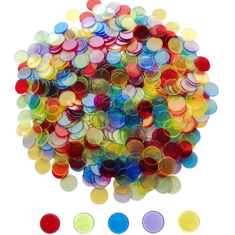 Yuanhe 500 Pieces of 3/4 inch Transparent Bingo Counting Chips for Bingo Game Party, Classroom, Game Night, Bingo Hall-Mixed Color - Image 1