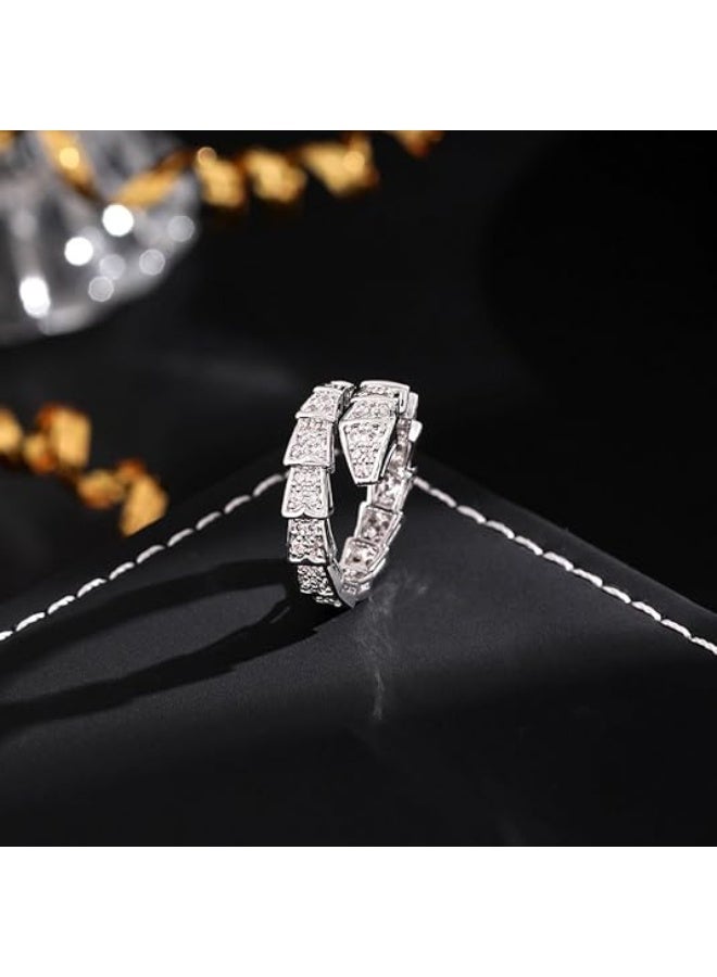 Vintage  Rings for Women Cubic Zirconia Spinel Diamond Open Adjustable Silver Plated Promise Statement Rings for Lady Women Birthday Anniversary Party - Image 2