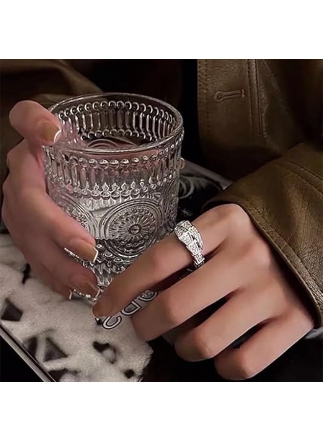 Vintage  Rings for Women Cubic Zirconia Spinel Diamond Open Adjustable Silver Plated Promise Statement Rings for Lady Women Birthday Anniversary Party - Image 4