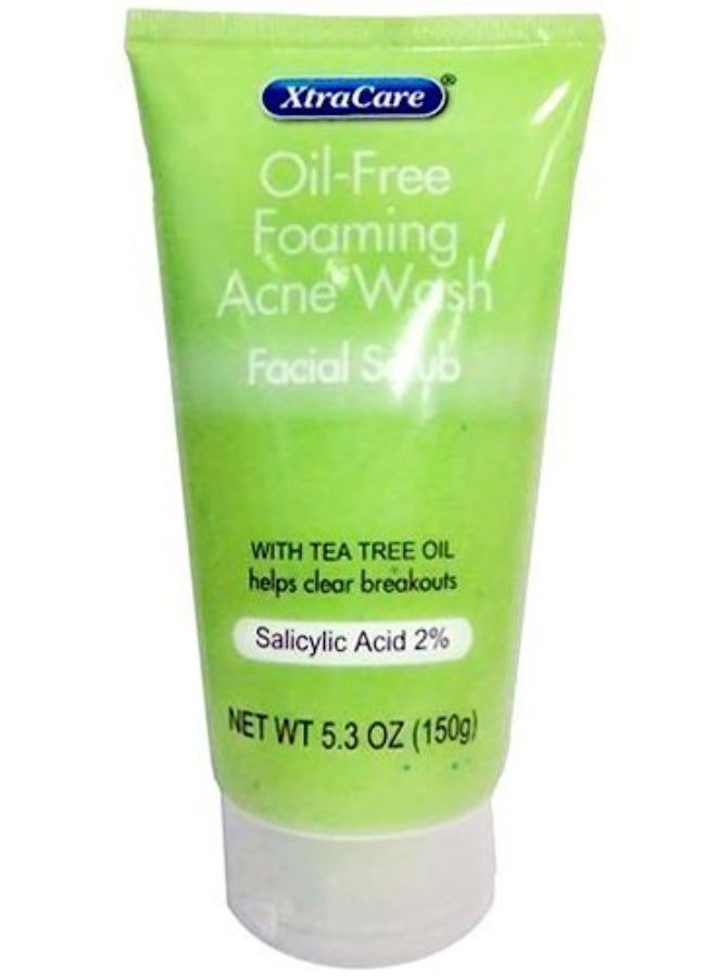 XtraCare OIL FREE FOAMING ACNE WASH Facial Scrub 5.3 oz. with Tea Tree Oil (Pack of 2)