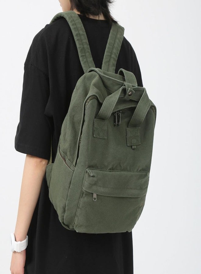 MaxxCloud Vintage Canvas Backpack Daypack Tote Satchel Hiking Knapsack Travel Backpack Handbag Purse Rucksack(583 Olive) - Image 2