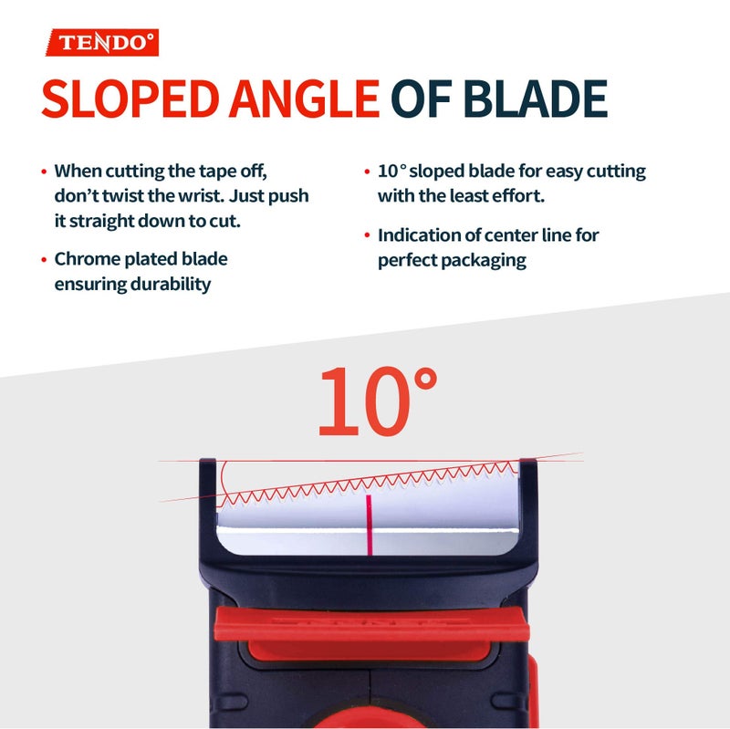 TENDO Heavy Duty Shipping Tape Dispenser: TENDO° Essential Line – Reusable, Replaceable, Eco-Friendly 2’’ Master Piece Dispenser for Pros with Patented 10° Sloped Chromium Blades - P-2200 (4th Gen.)_Red - Image 2