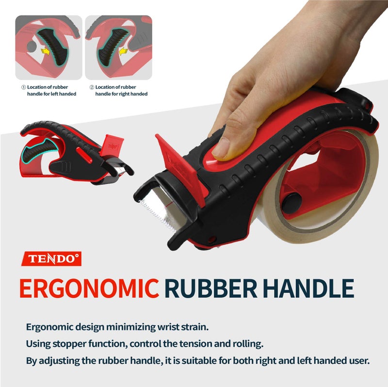TENDO Heavy Duty Shipping Tape Dispenser: TENDO° Essential Line – Reusable, Replaceable, Eco-Friendly 2’’ Master Piece Dispenser for Pros with Patented 10° Sloped Chromium Blades - P-2200 (4th Gen.)_Red - Image 3