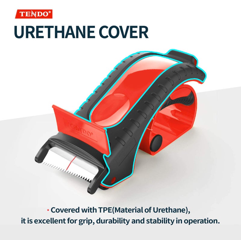 TENDO Heavy Duty Shipping Tape Dispenser: TENDO° Essential Line – Reusable, Replaceable, Eco-Friendly 2’’ Master Piece Dispenser for Pros with Patented 10° Sloped Chromium Blades - P-2200 (4th Gen.)_Red - Image 5
