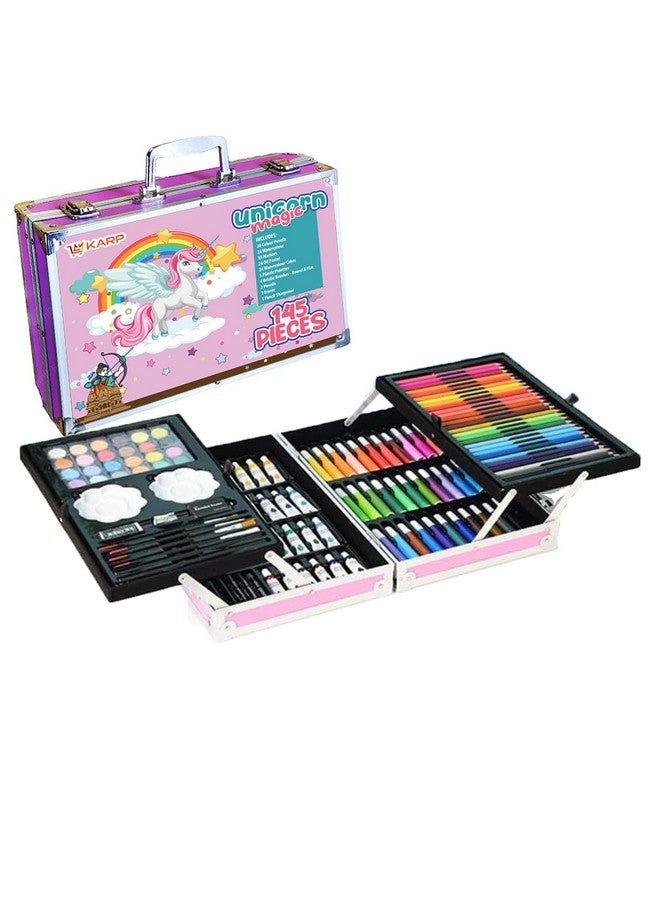 KARP 145 Pcs Children Deluxe Art Drawing Set for Kids Case Studio Art and Craft Supplies Drawing and Painting Set Great Gift (Unicorn Design-Pink) - Image 1
