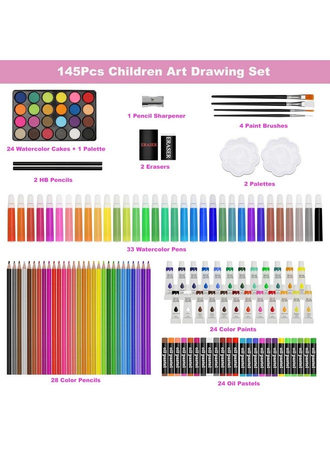 KARP 145 Pcs Children Deluxe Art Drawing Set for Kids Case Studio Art and Craft Supplies Drawing and Painting Set Great Gift (Unicorn Design-Pink) - Image 4