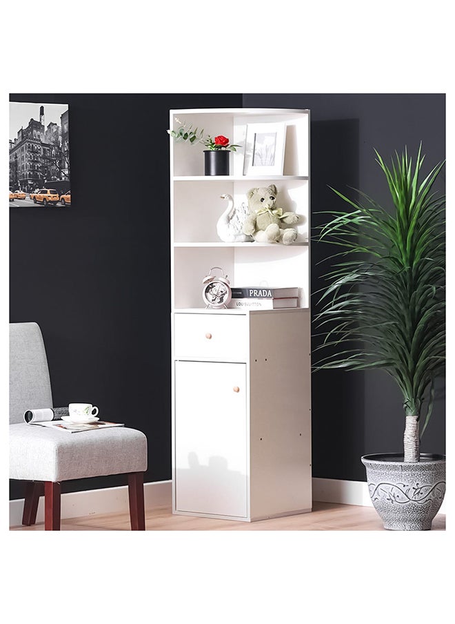 DANUBE HOME Adelin Bookcase 3Tier Book Shelf Cabinet with Drawer Modern Design Adjustable Wooden Book Organiser Cupboard Space Saving Display Storage Rack for Home Office - White  - Image 1