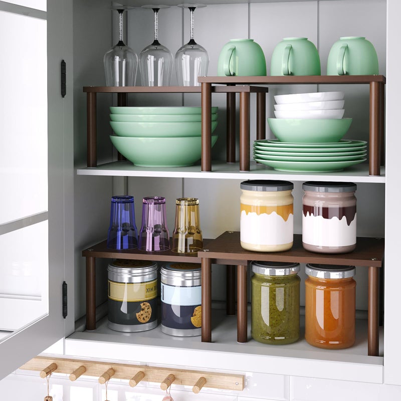 VERTORGAN Cabinet Organizer Shelf(Set of 2),Kitchen Counter Shelves,Bamboo Spice Rack Countertop and Cabinet,Stackable Expandable,Medium(Brown) - Image 2