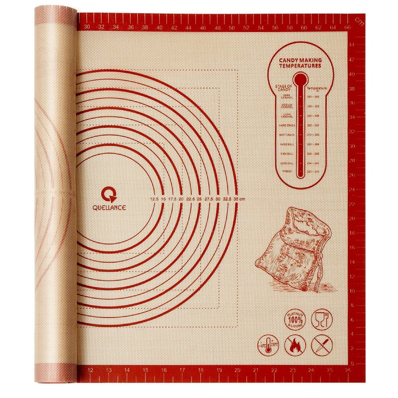 Quellance Silicone Baking Pastry Dough Mat - 28x20Inch Extra Large Cookie Bread Rolling Mats Sheet, Nonstick Kitchen Counter Kneading Board, Thick Reusable Pie Cookies Pizza Fondant Making Matt with Measurement - Image 1